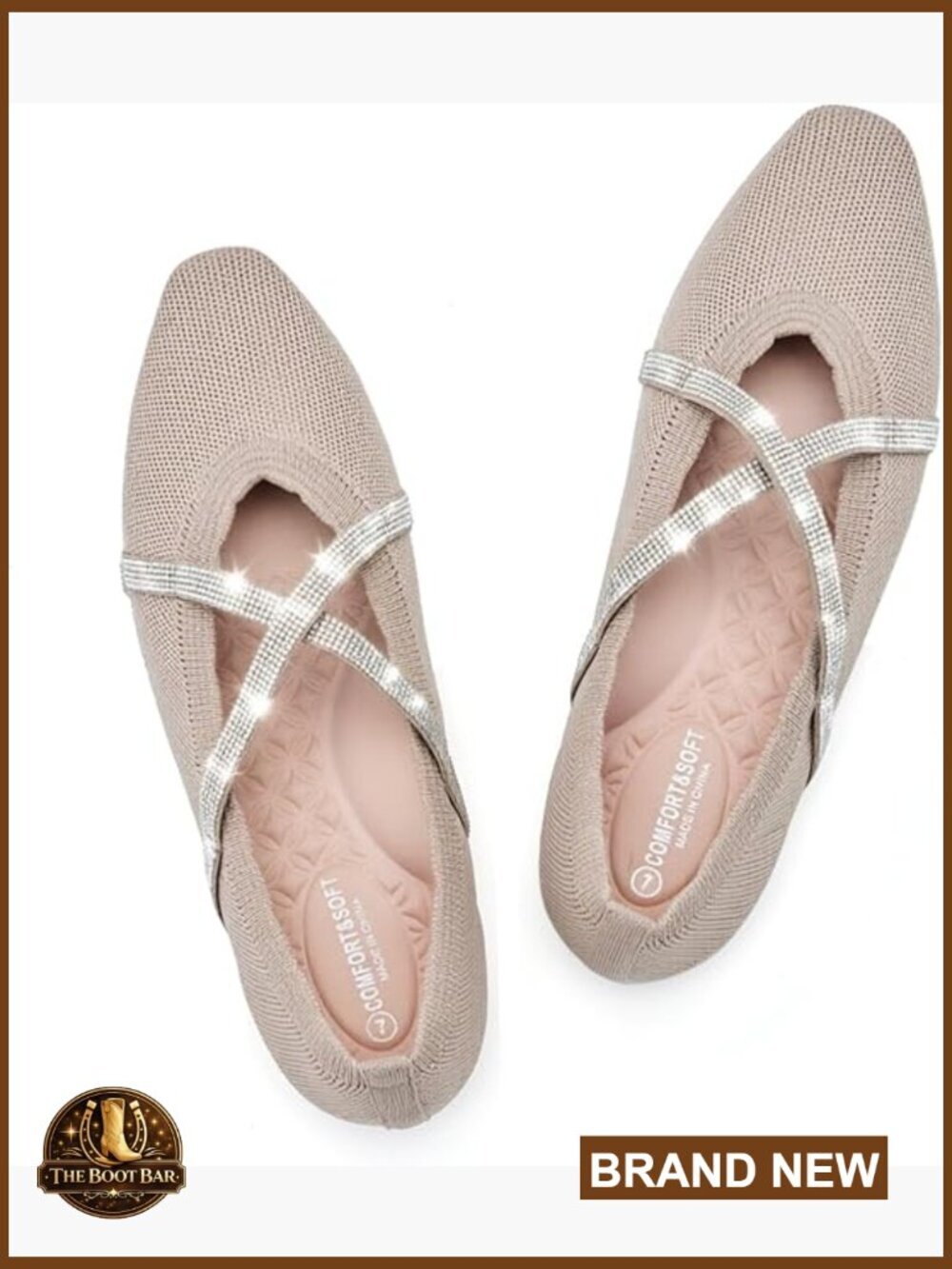 Square Toe Mary Jane Ballet Flats with Cross Straps Washable Knit Comfortable